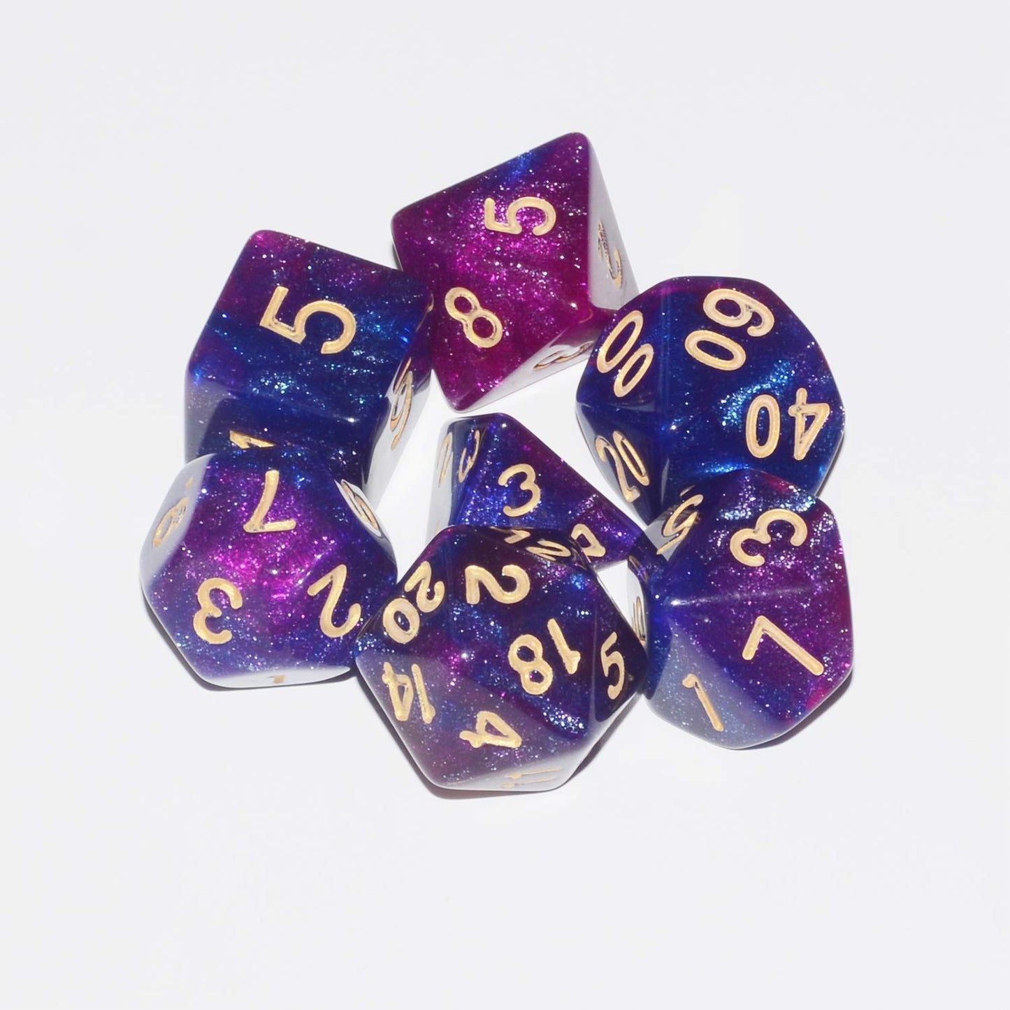 Dnd Dice 7Pieces, Cosmic Purple Blue Mixed Polyhedral Dnd Dice For Rpg Mtg Table Game Dice