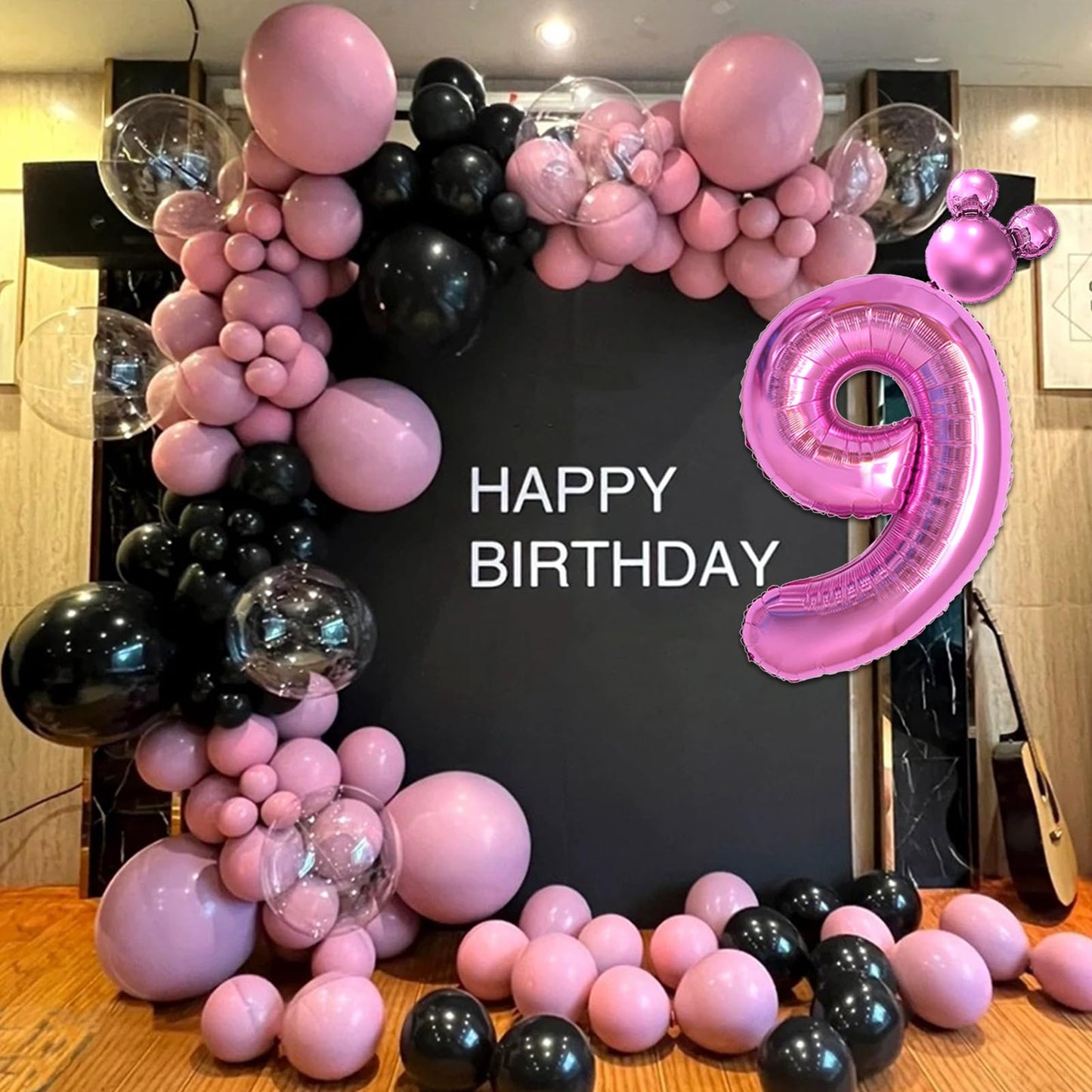 Hibilder 2Pcs Pink Number 4 & Mini Mouse Head Balloons, 40Inch Birthday Party Decorations, Aluminum Foil Balloons, Princess Them