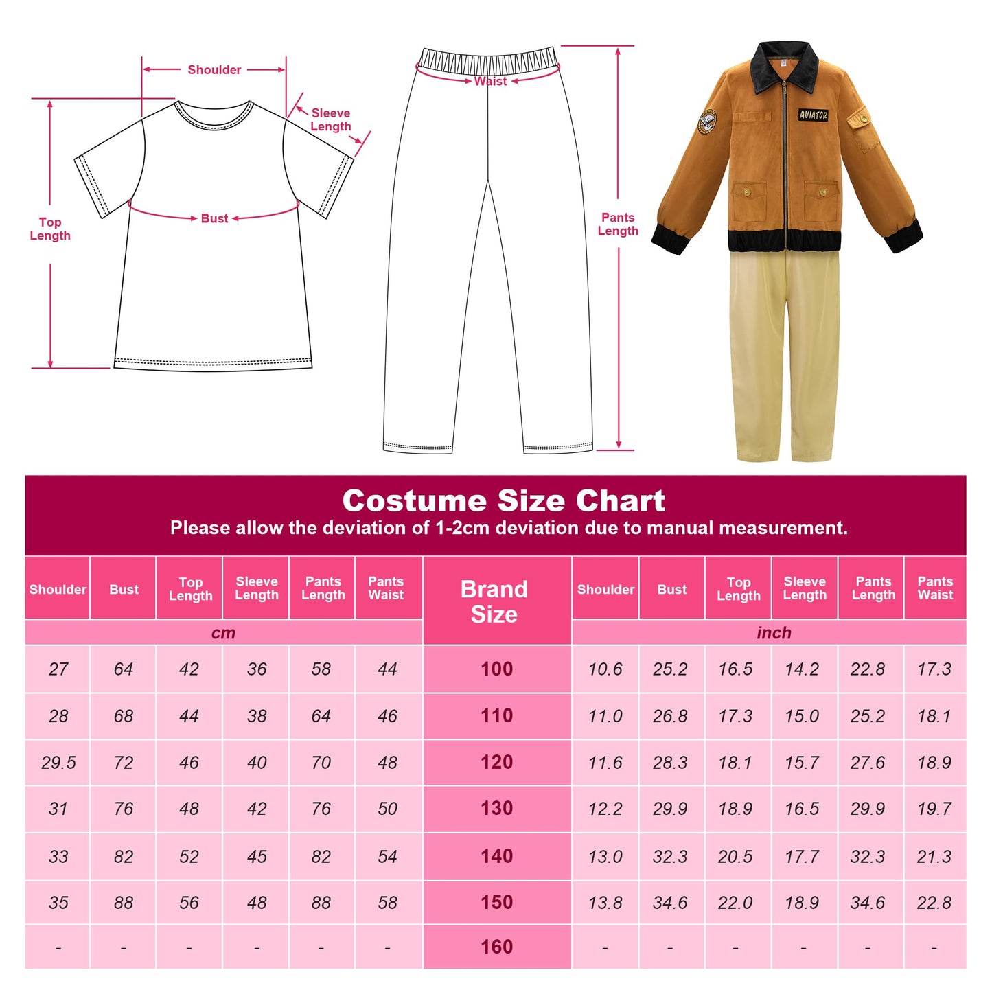 Relibeauty Earhart Historical Costume Kids Aviator Costume For Girls With Hats, Glasses And Scarves,Yellow 140