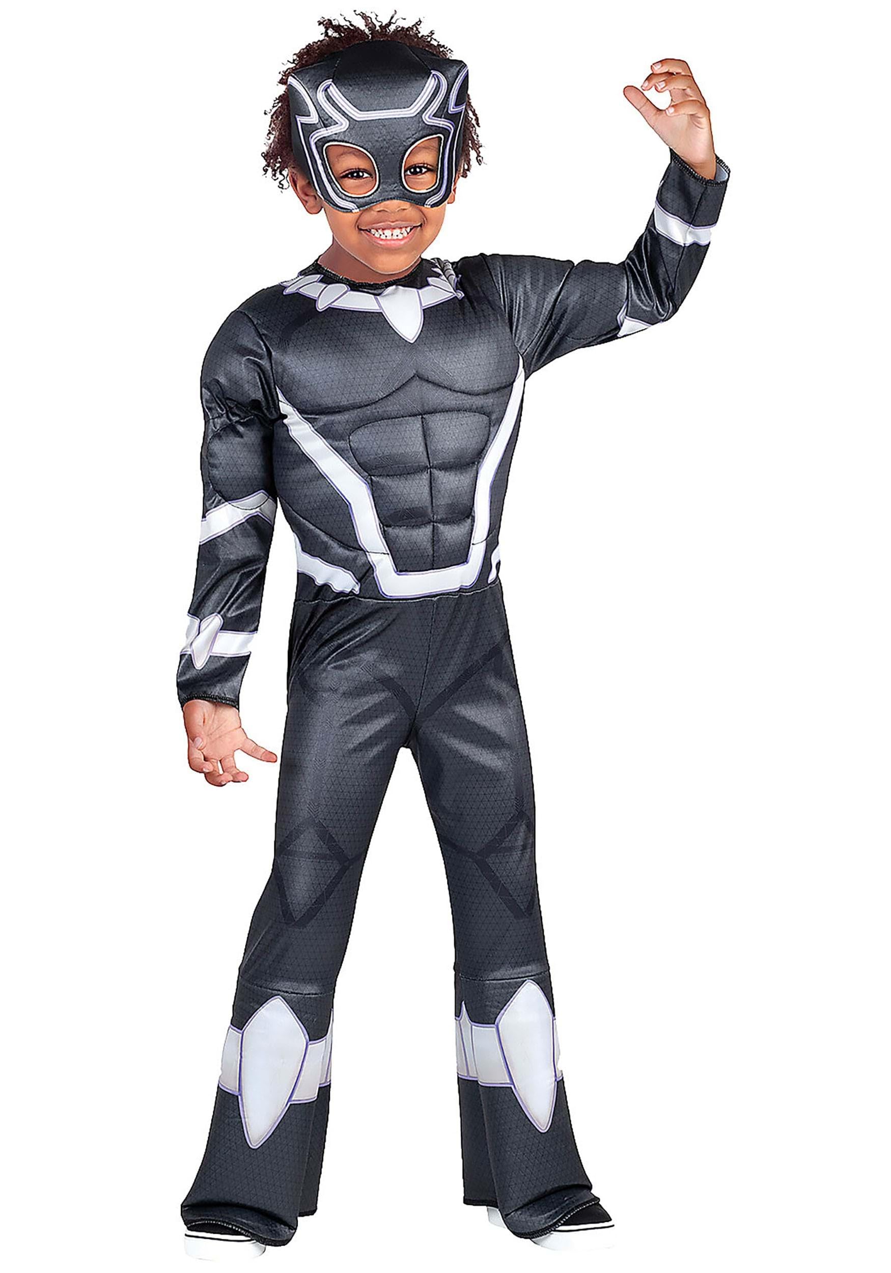 Marvel Black Panther Official Toddler Halloween Costume - enhanced Quality Padded Jumpsuit and Fabric Mask (3T-4T)