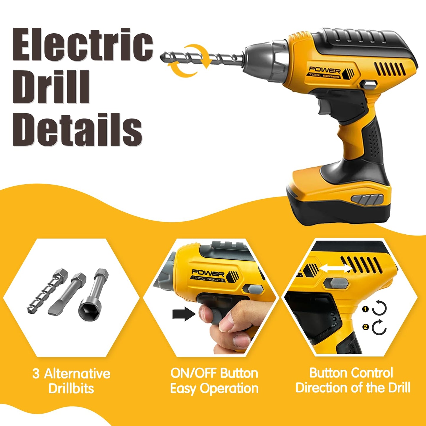 Playhiland Pretend Play Kids Construction Kits, Kids Tool Set with Electronic Toy Drill & Tool Box, Toy Tools for Kids 3 4 5 6 7