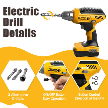 Playhiland Pretend Play Kids Construction Kits, Kids Tool Set with Electronic Toy Drill & Tool Box, Toy Tools for Kids 3 4 5 6 7