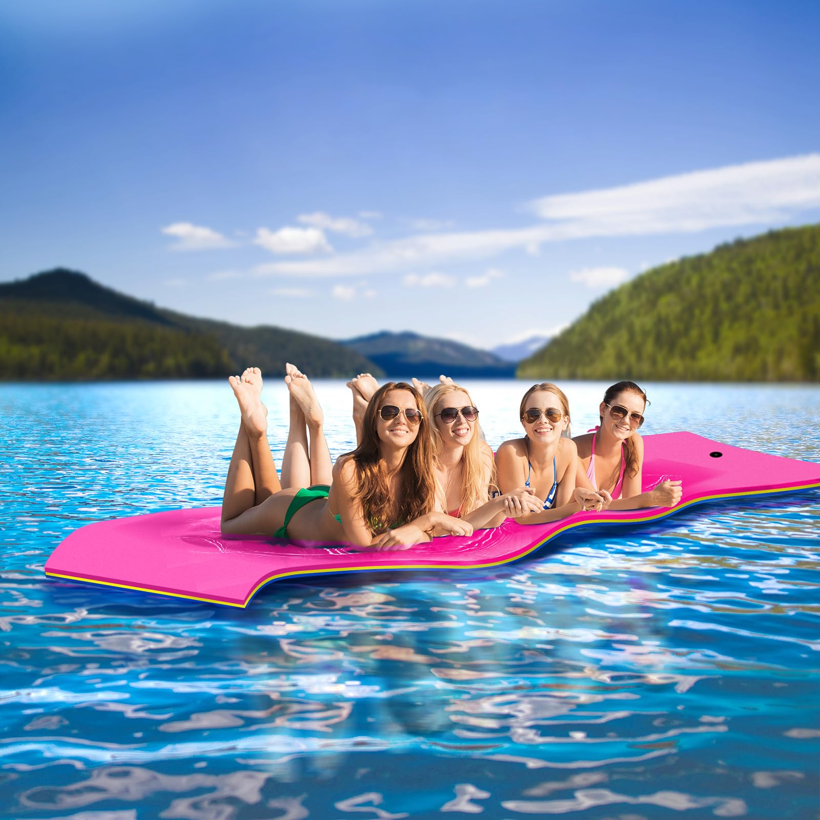 Warmounts Floating Water Mat, 13' X 5' Lily Pad Floating Mat, 3-Layer Tear-Resistant Xpe Foam Water Mat With 2 16.4'' Bungee Tet