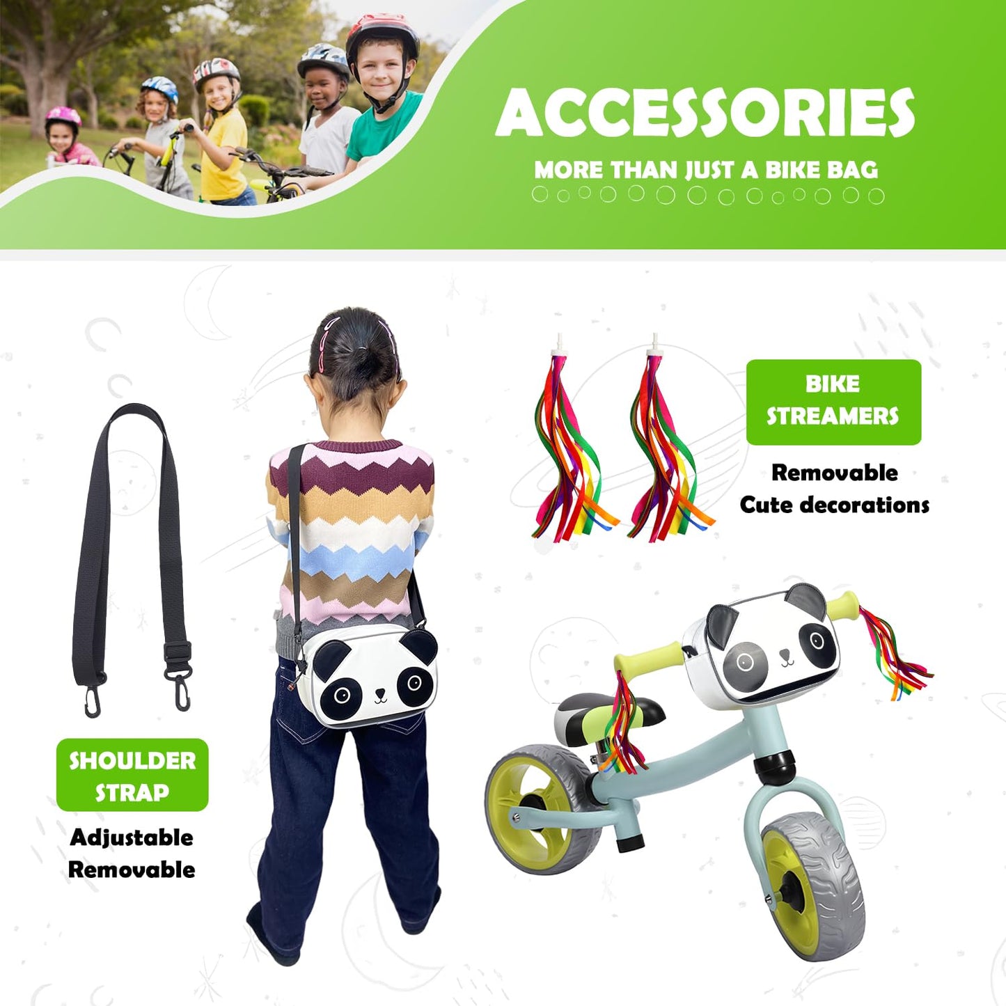 TOURSLOV Kids Bike Basket, Water Resistant Bike Handlebar Bag, Scooter Basket Bicycle Basket Front Bike Accessories Gift for Boy