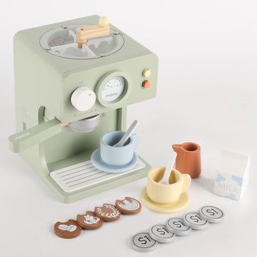 Pithfor Kids Wooden Coffee Maker Toy with Grinder, Pretend Play Kitchen Appliances & Accessories Toy Gift for Kids Toddlers Boys