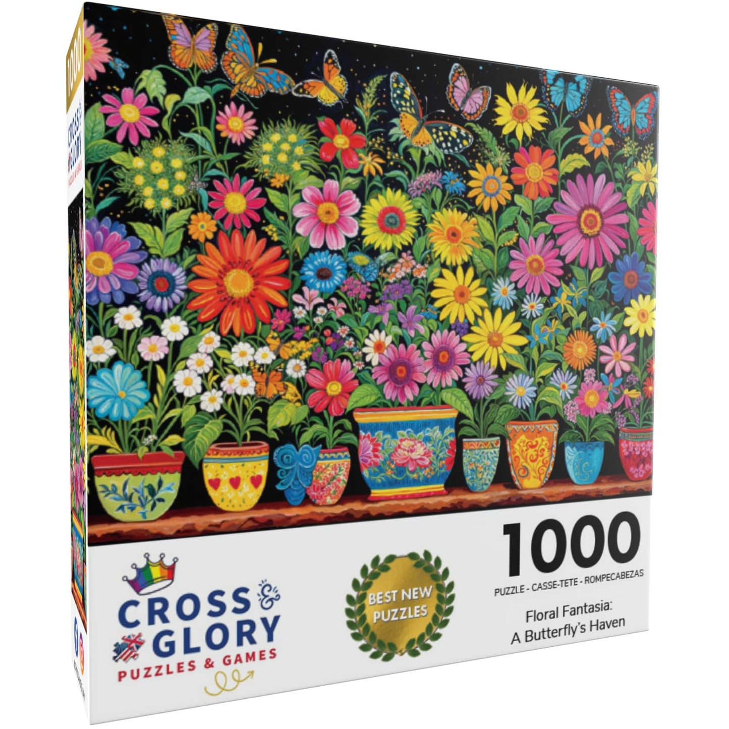Cross & Glory - Floral Fantasia: A Butterfly'S Haven - 1000 Piece Jigsaw Puzzle For Adults | Glare-Free | Colorful Garden And Butterfly Scene | Flower Puzzle