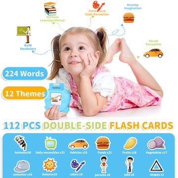 Kids Toddler Talking Flash Cards With 224 Sight Words,Montessori Toys,Speech Therapy,Autism Sensory Toys,Learning Educational Gifts For Age 2 3 4 5 Years Old Boys And Girls (Blue)