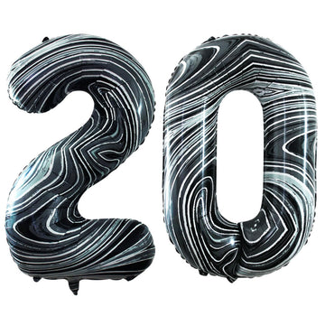 Goer Number 20 Balloons For 20Th Birthday Party Decorations,42 Inch Jumbo Foil Helium Balloons For 20Th Anniversary (Marble Black)