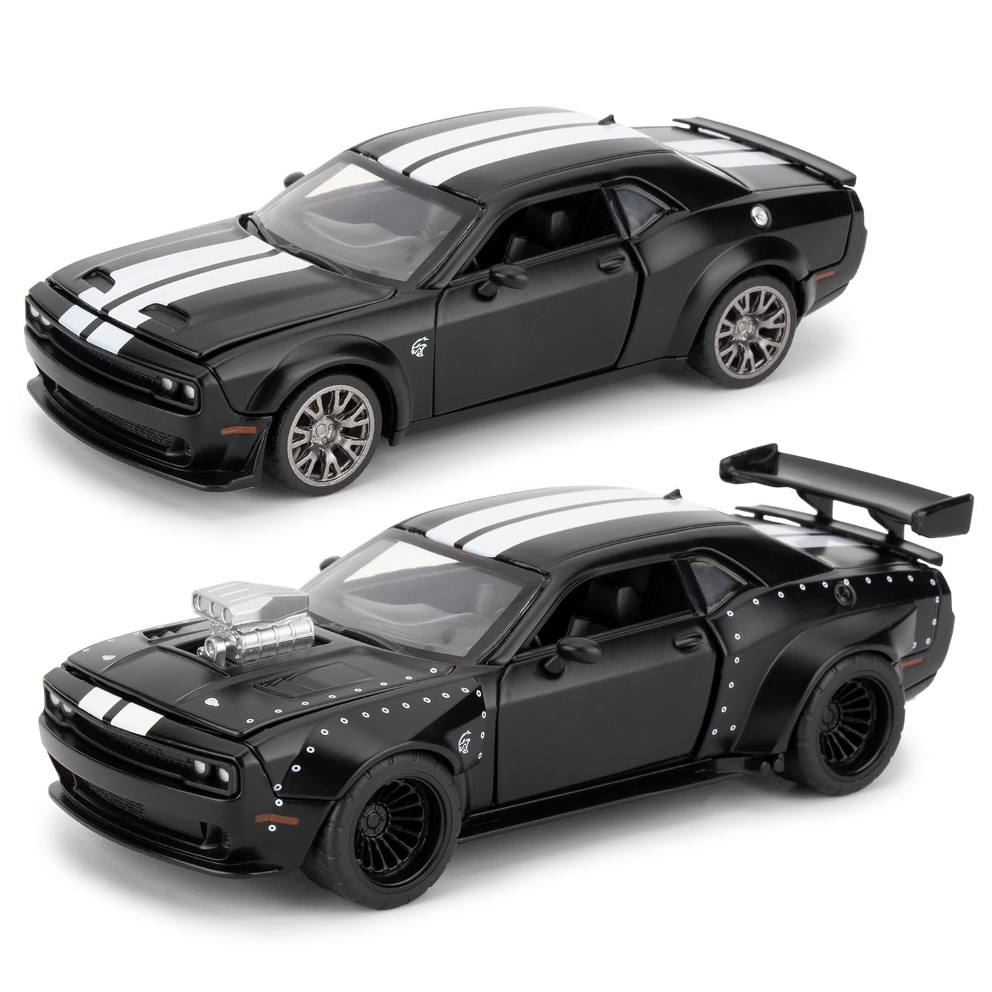 LOVEPOSELY Diecast Car Model 1:36 Dodge Challenger SRT Hellcat - Black Zinc Alloy DIY Kit for Kids
