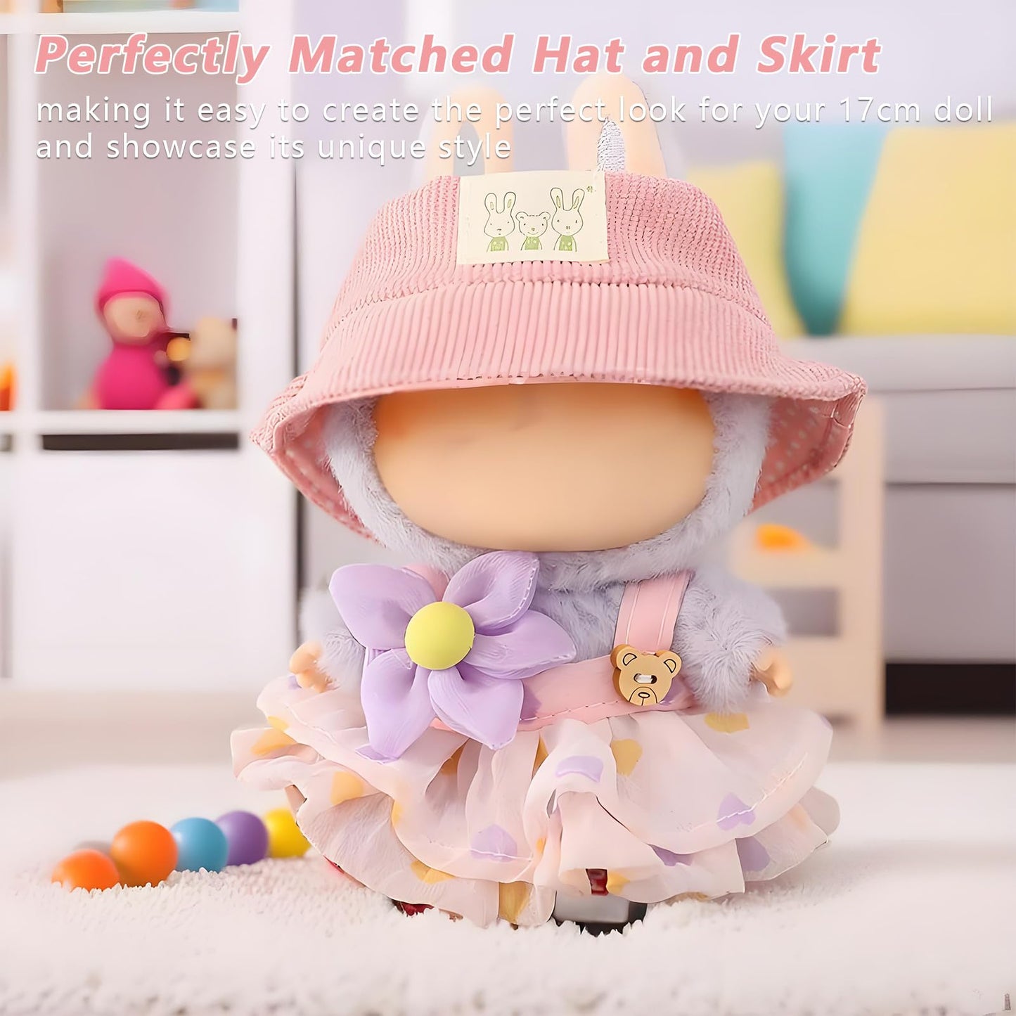 Satakara Doll Clothes Set for 17cm Dolls (6.7 inch) - Kawaii Purple Flower Outfit with Matching Hat  Party Clothing Accessories (STK03)