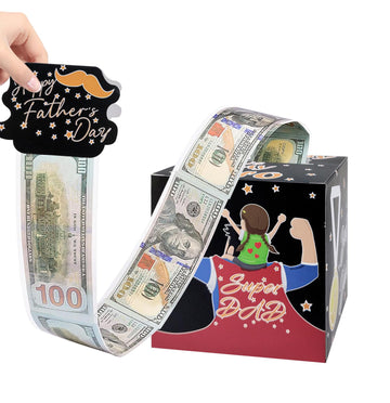 SietDESEO Fathers Day Money Box for Cash Gift Pull, Black Money Roll Gift Box Fathers Day Gift Ideas form Daughter Son Wife Surp