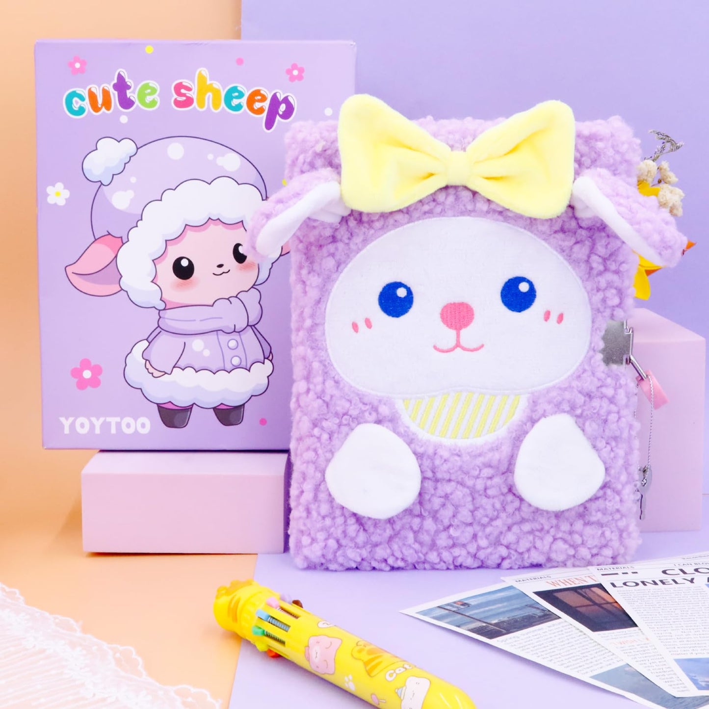 Sheep Diary For Girls With Lock, Plush Lamb Toys Gift For Teen Girls, Kids Sheep Writing Journal Notebook, Birthday Gifts For Little Girls Ages 5 6 7 8 9 10-12 Year Old