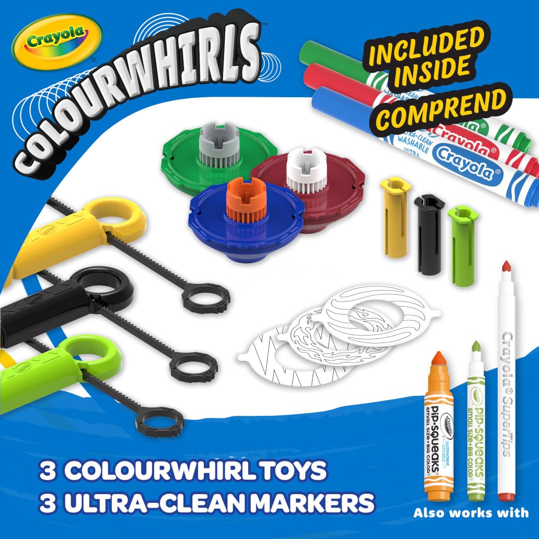 Crayola Colourwhirls (3ct), Spin Art Toy, Spinning Top Toy for Kids, Arts & Crafts Kit, Gift for Boys & Girls, Ages 6, 7, 8