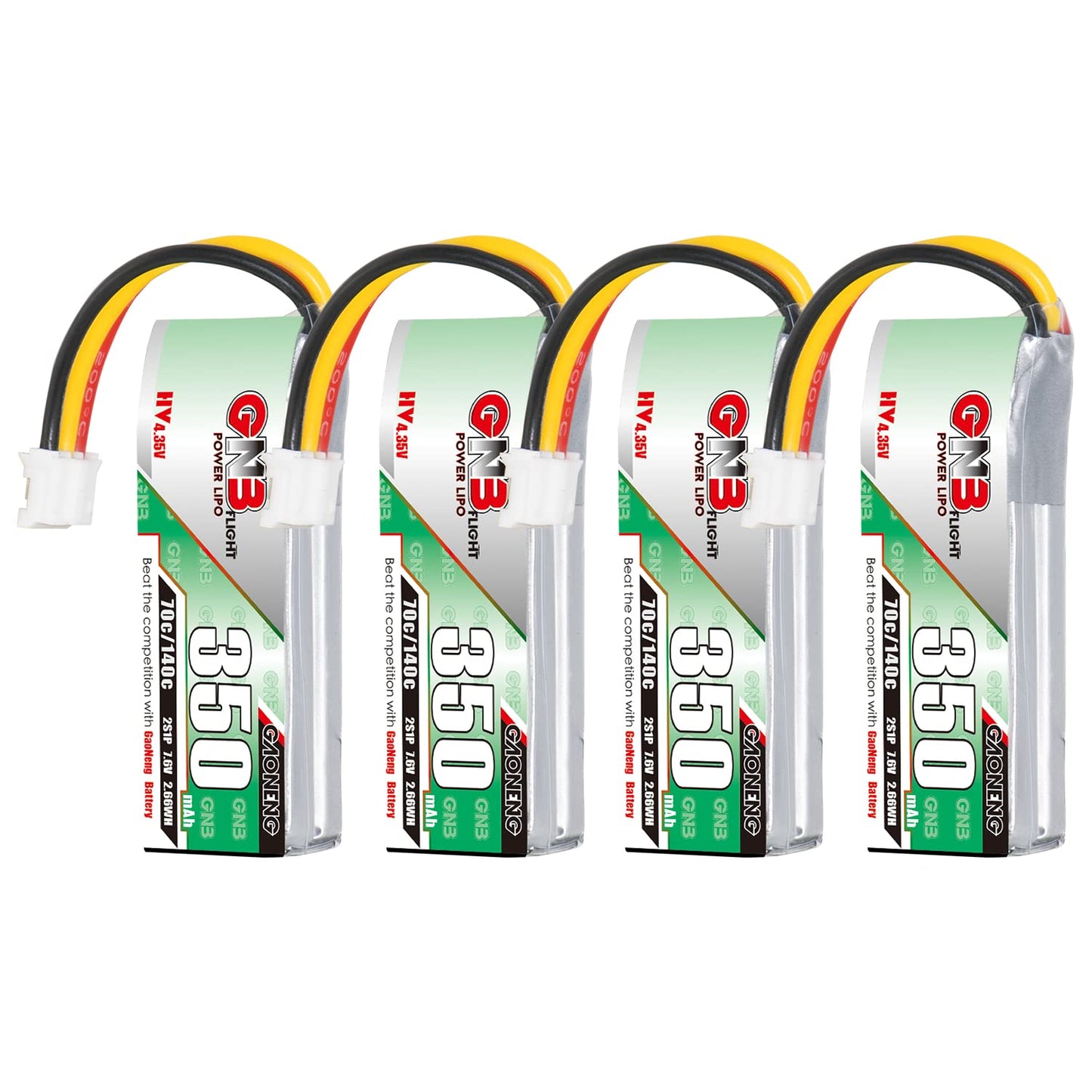 GAONENG 4pcs GNB Batteries 2S LiPo 350mAh HV 7.6V 70C PH2.0 3PIN LiPo Battery for RC Car 1:28 1/28 4WD Drift onload offload K969