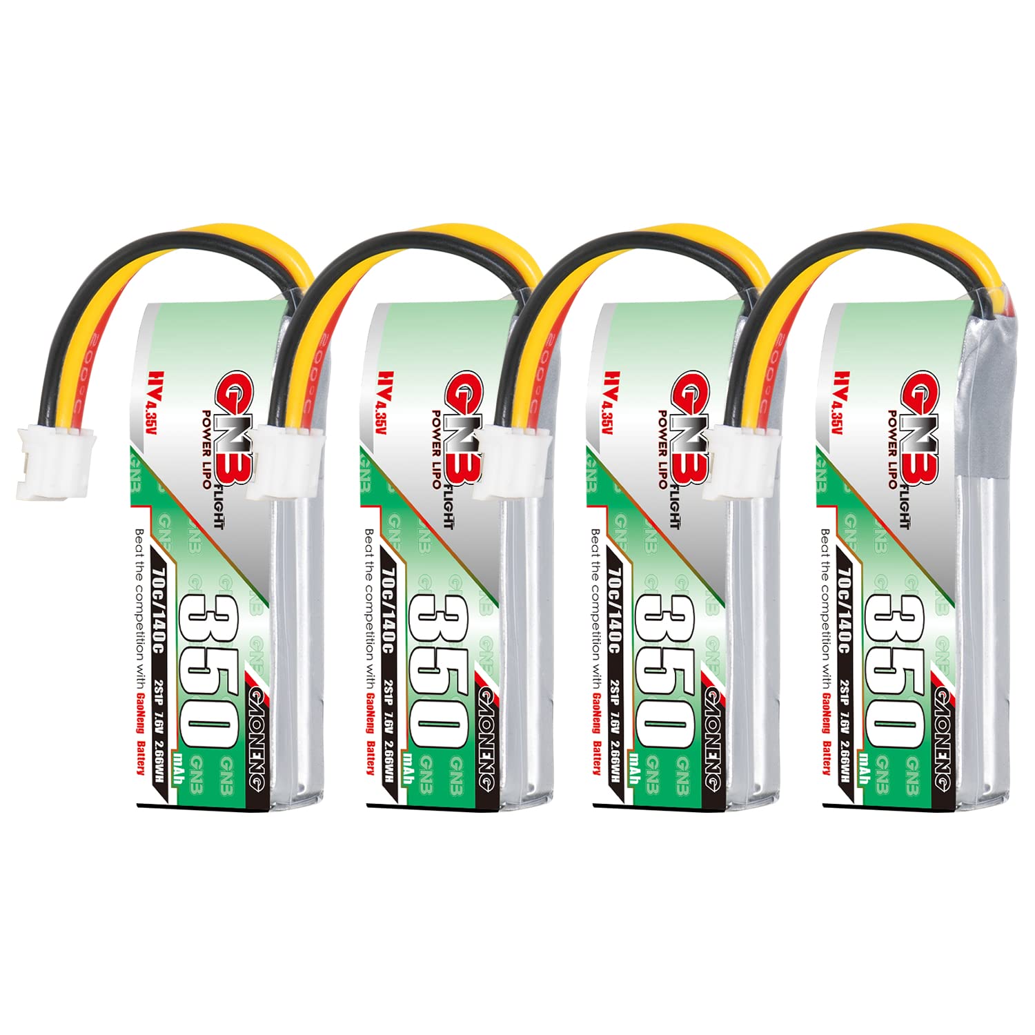 GAONENG 4pcs GNB Batteries 2S LiPo 350mAh HV 7.6V 70C PH2.0 3PIN LiPo Battery for RC Car 1:28 1/28 4WD Drift onload offload K969