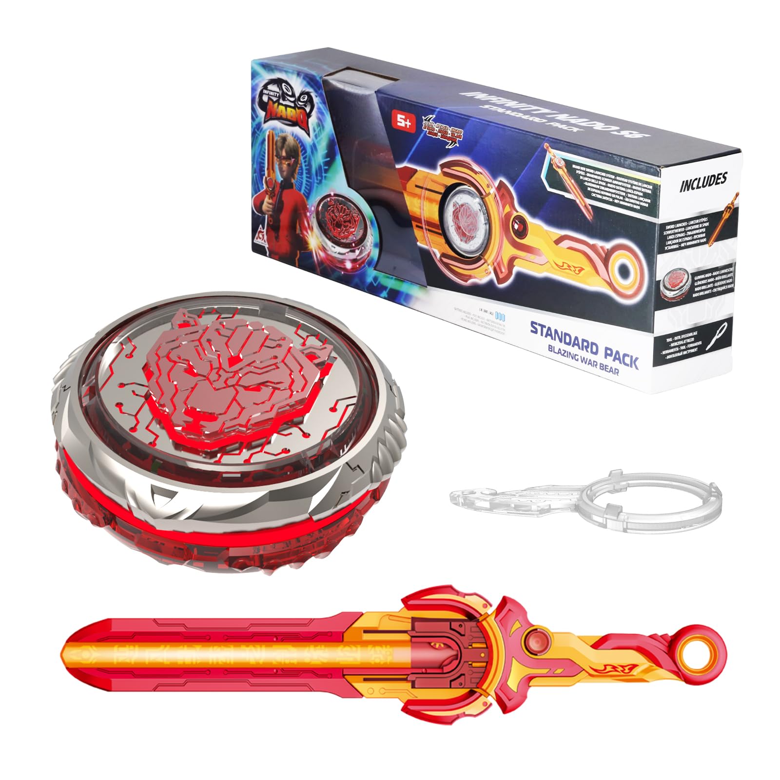 INFINITY NADO Bey Battling cutting edge Toys  Battle Set for 8-12 with Spinning Top & decorative replica blade Launcher  Metal Brust Gyro for Boys and Girls Age 5+  Blazing War Bear  Flame Red