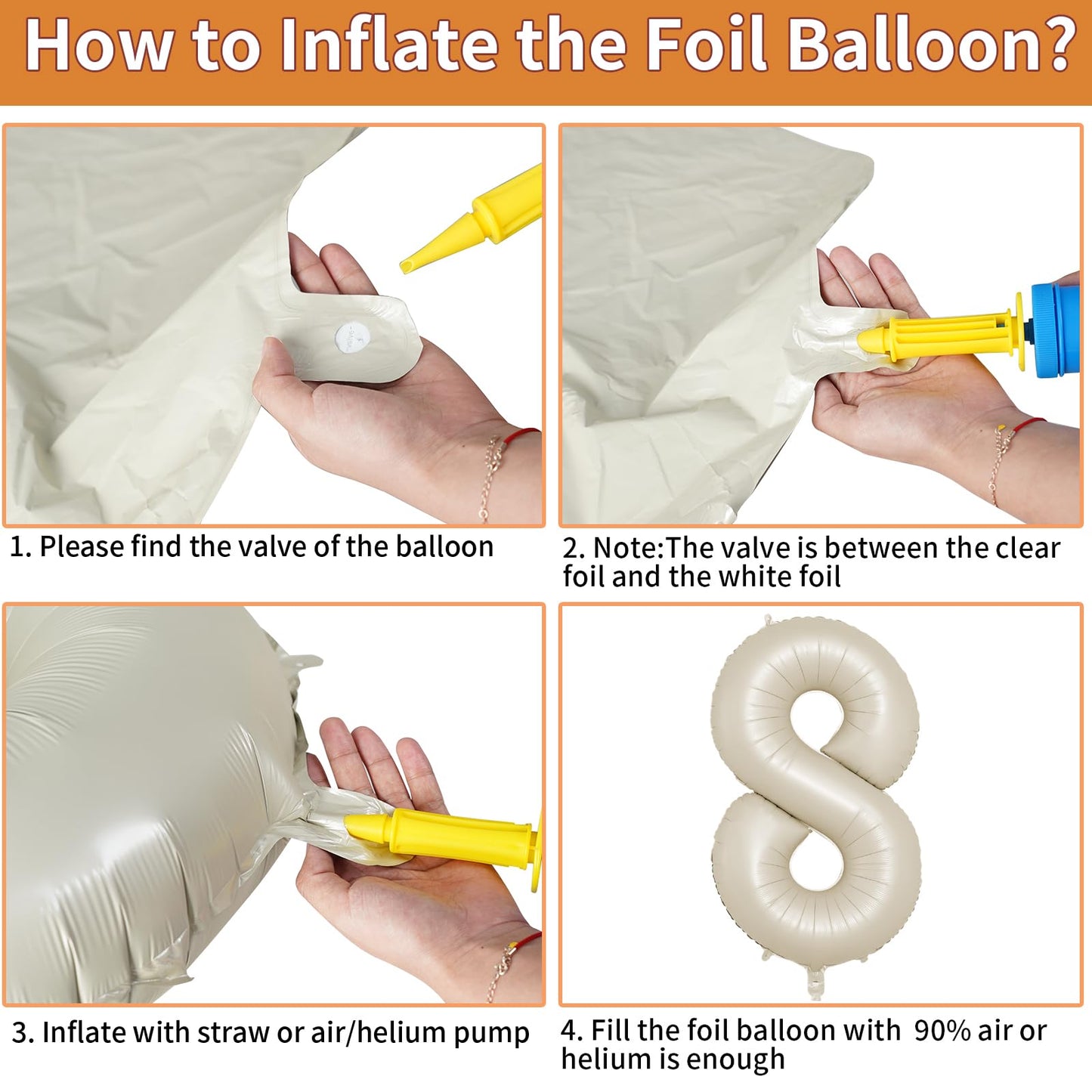 Biapian 40 Inch Cream Number 18 Balloons, 8Pcs Large Foil Number 1 & 8 Balloons With 18'' Cream White Heart Balloon Helium For 1