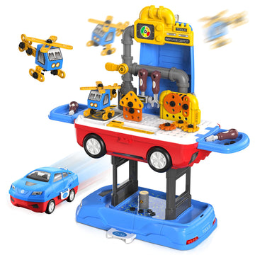 FunMission Kids Tool Set, Work Tool Bench with 69 Realistic Toy Tools and Accessories, Transformable Tool Set, Toddler Bench Pre