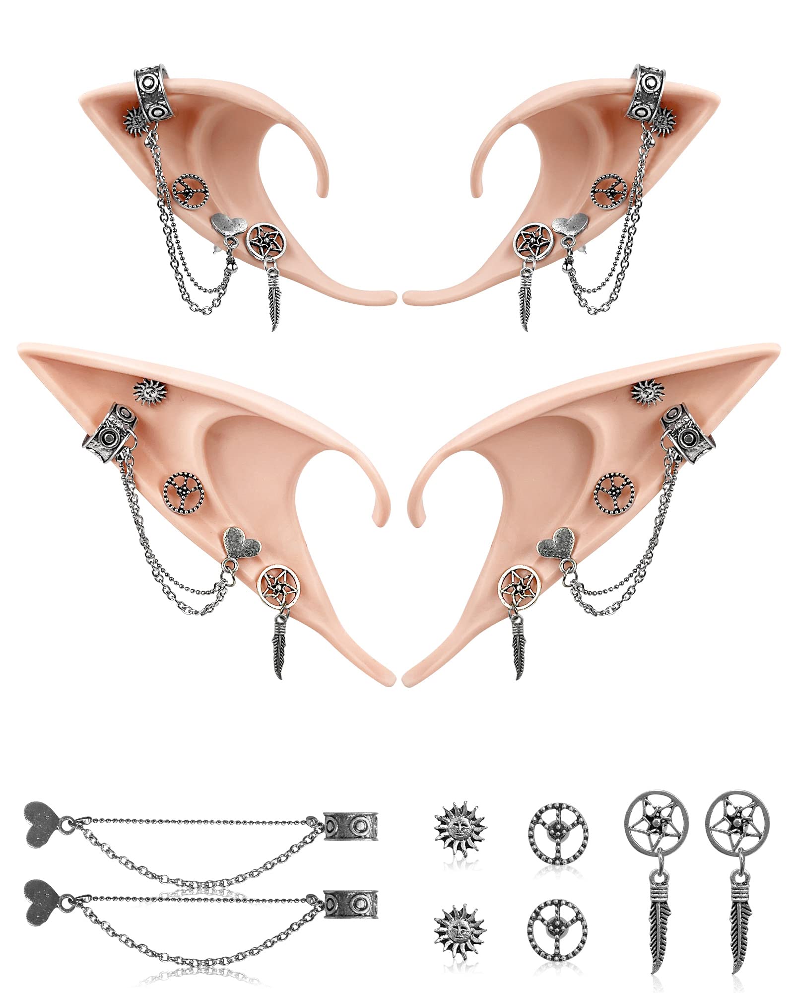 Elf Ears With Piercings - Cosplay Fairy Pixie Elf Ears - With Earring Set Elf Ears With Purple Sequin - Perfect For Halloween Fa