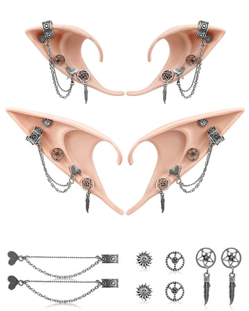Elf Ears With Piercings - Cosplay Fairy Pixie Elf Ears - With Earring Set Elf Ears With Purple Sequin - Perfect For Halloween Fa