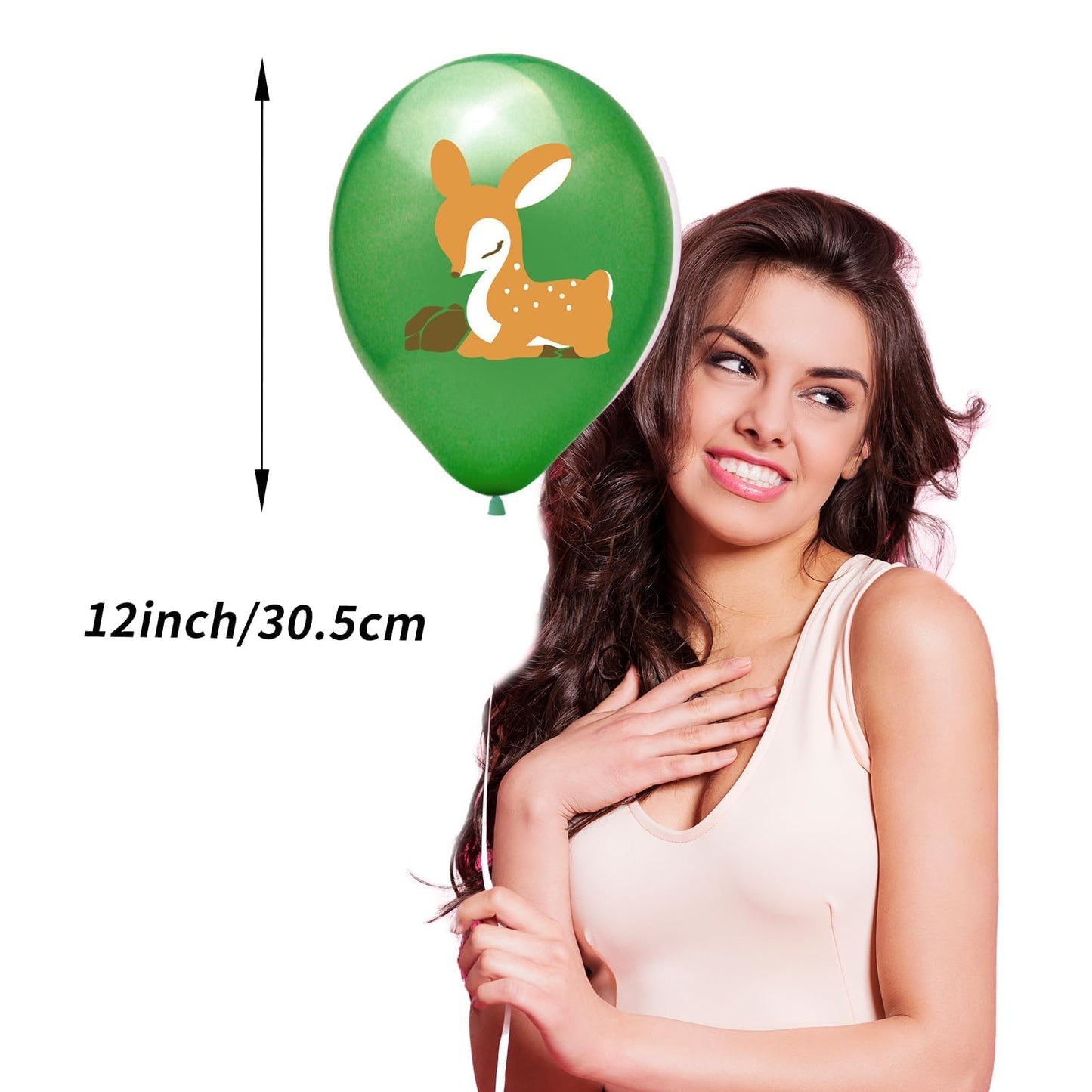 Animal Balloons, 12 Inch Jungle Safari Balloons Animal Rabbit Sika Deer Fox Squirrel Print Balloons Green White Yellow Jungle Sa