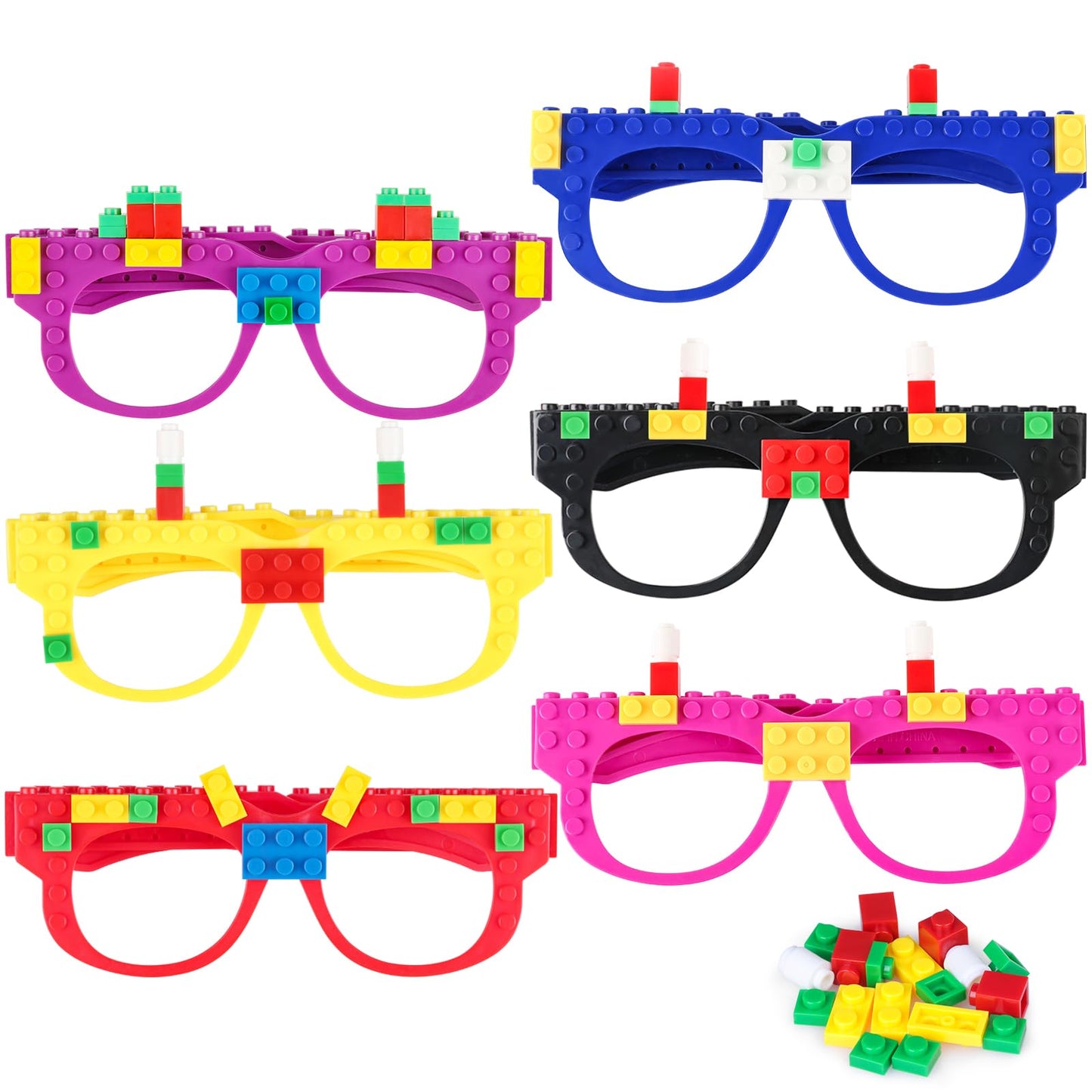 Hxezoc 12 Pcs Diy Building Bricks Glasses Building Blocks Games For Kids Creative Building Block Glasses Party Favors, Carnival Birthday Party, School Games Supplies