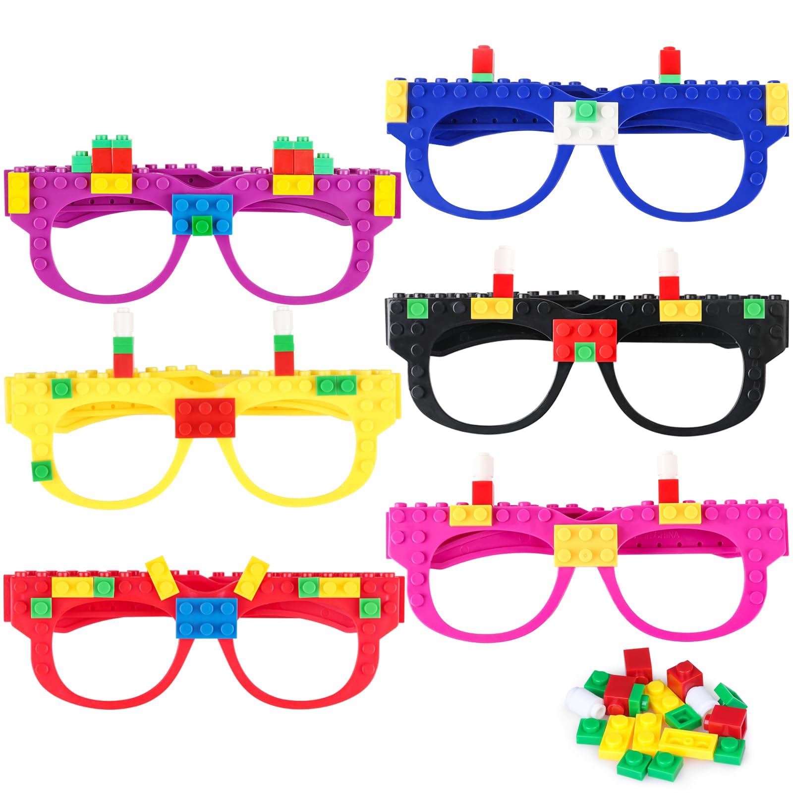 Hxezoc 12 Pcs Diy Building Bricks Glasses Building Blocks Games For Kids Creative Building Block Glasses Party Favors, Carnival Birthday Party, School Games Supplies