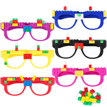 Hxezoc 12 Pcs Diy Building Bricks Glasses Building Blocks Games For Kids Creative Building Block Glasses Party Favors, Carnival Birthday Party, School Games Supplies