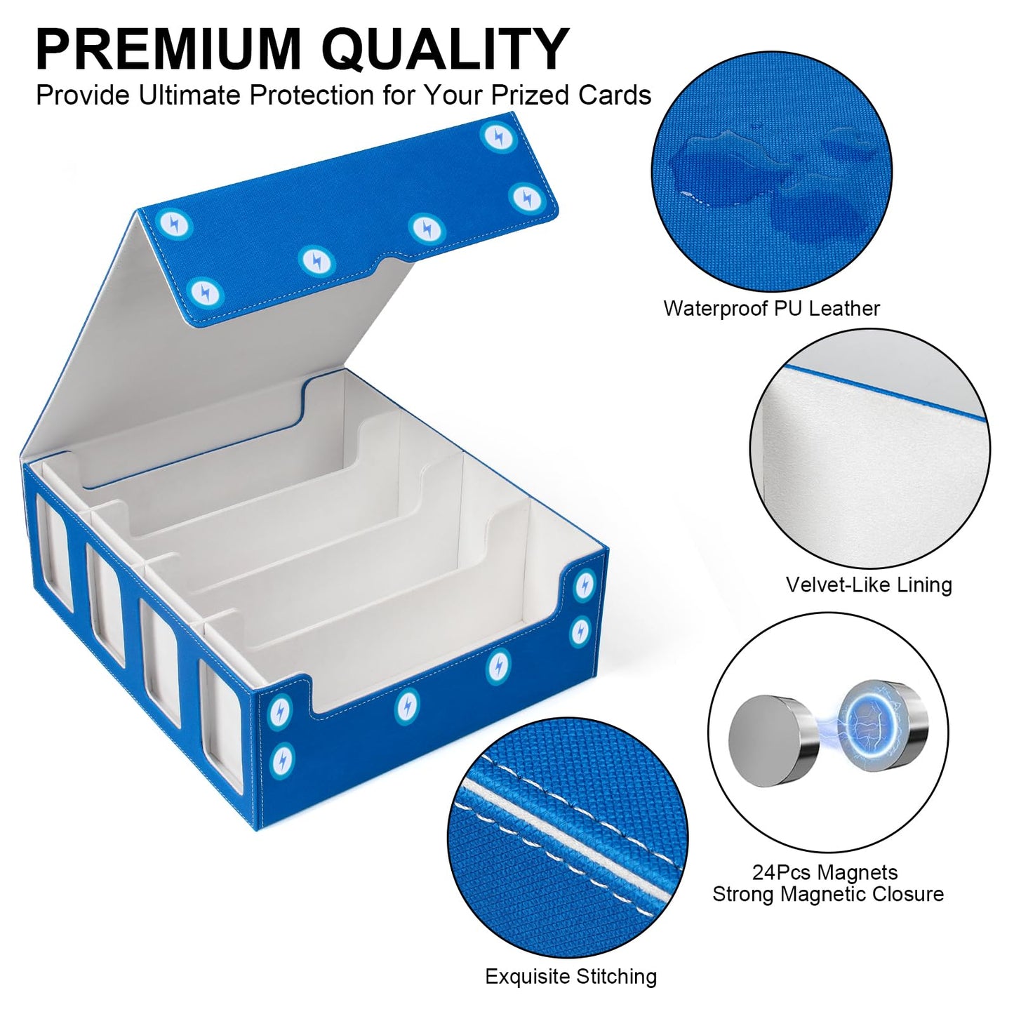 GEAoffice Trading Card Storage Box for 3200+ Cards With Display Windows  enhanced MTG Commander Deck Box With Card Supporters & Divider  Commander Storage box for YuGioh  TCG  Magic Game  Blue/White
