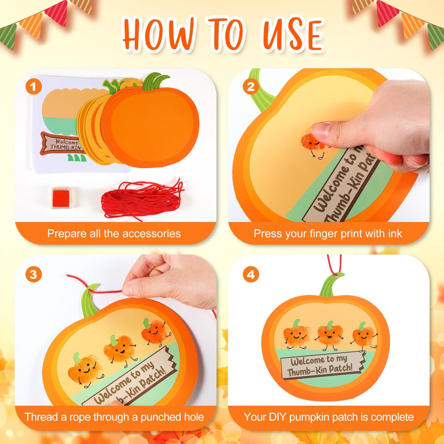 Lineshading 30 Sets Pumpkin Thumbprint Patch Craft for Kids Create Your Own Thanksgiving Pumpkins Welcome to My Thumb-Kin Patch