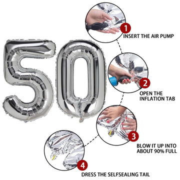 50 Number Balloon Silver 40 Inch Big Foil Mylar 50Th Balloons For 50 Year Old Men Women Birthday Party Decorations Wedding Anniv