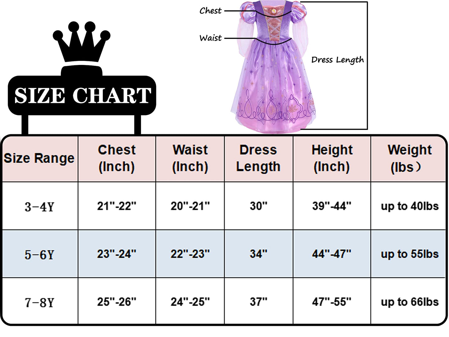 Lingway Toys Luxury Girls Princess Dress Up Costumes,Rapunzel Cosplay Dress With Tiara Style C 3-4Years