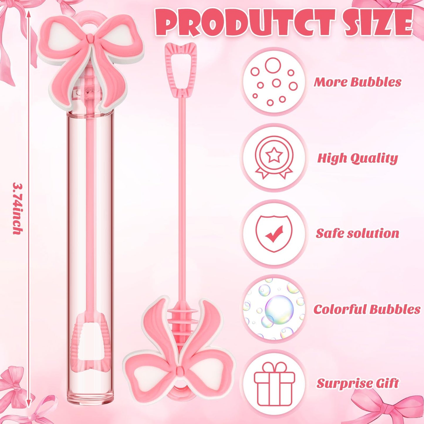 Shappy 60 Pcs Pink Bow Coquette Bubble Wands Bulk Mini Bubble Wands Party Favors Small Bubbles Birthday Party Gift for Novelty G
