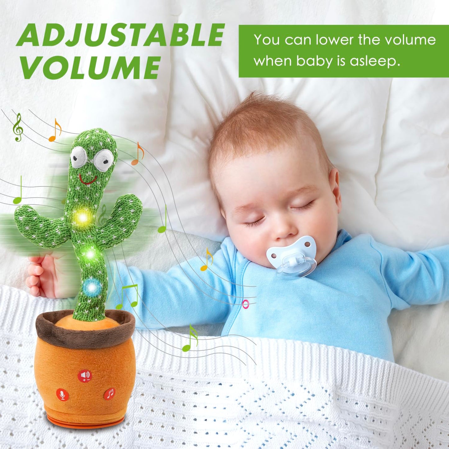FAYOUCZ Updated Volume Adjustable Dancing Talking Cactus Toy for Baby Toddler, Mimicking Repeating Singing Interactive Cactus To