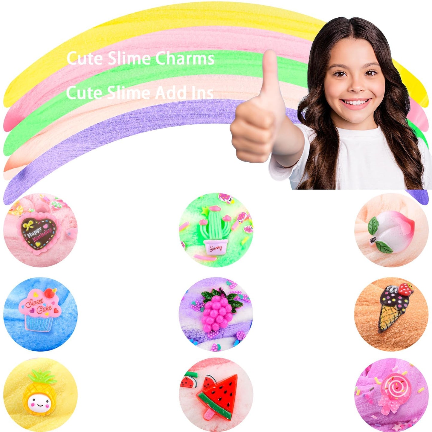 Cloud Slime Kit 9 Pack  with Peach Watermelon Pineapple Cake Slime Charms  DIY Slime Supplies for Girls and Boys  Stress Relief Toy for Kids Education  Party Favor  Gift and Birthday