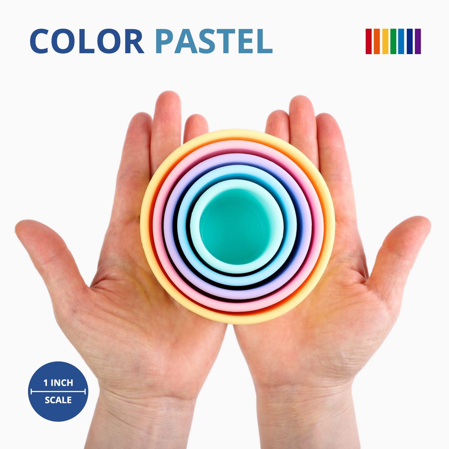 Blue Ginkgo Silicone Stacking Cups – Nesting & Sensory Stacking Toy For Toddlers | Open-Ended Montessori Toy With 5 Cups (Pastel Colors)