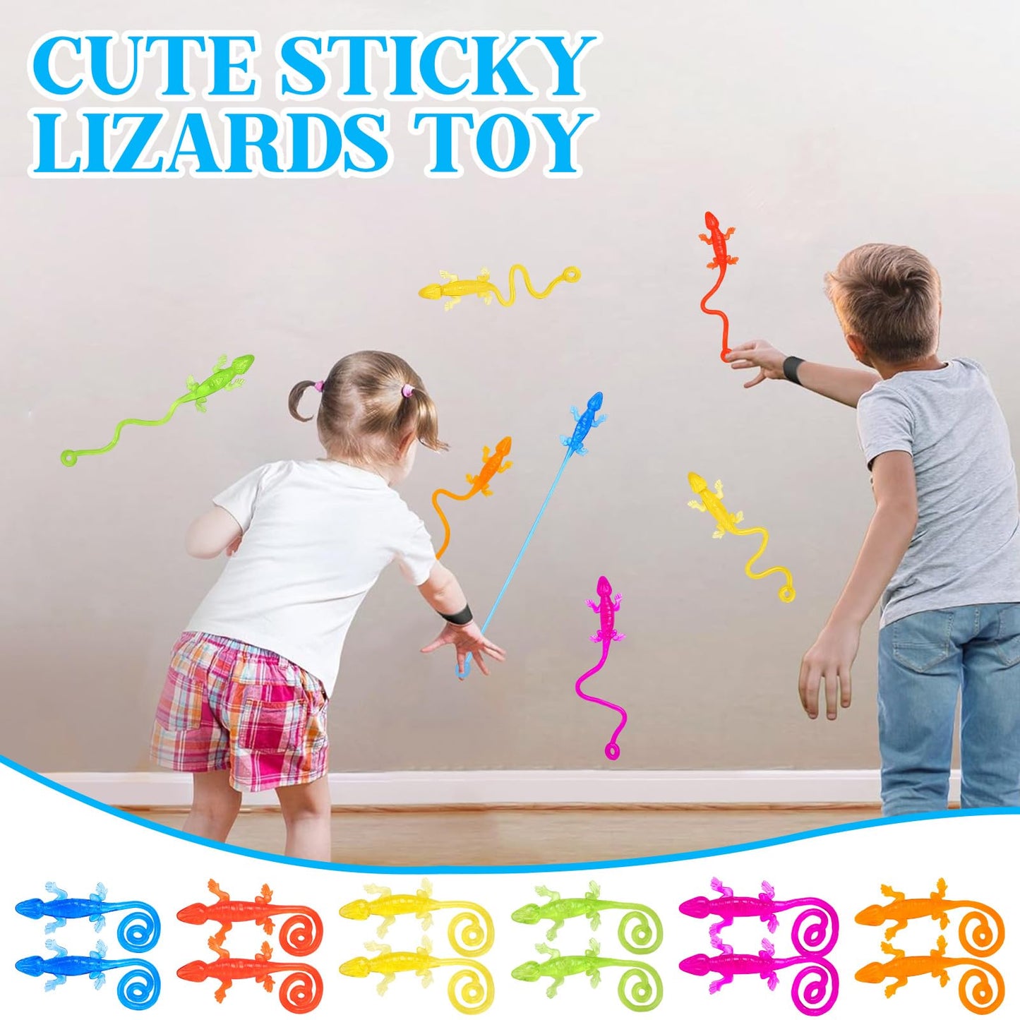 Hlartnet 100 Pcs Sticky Lizards For Kids, Stretchy Sticky Lizards Toys Bulk For Reptile Party Favors, Children Lizards Gifts For Goodie Bags Stuffers Pinata Filler Students Rewards