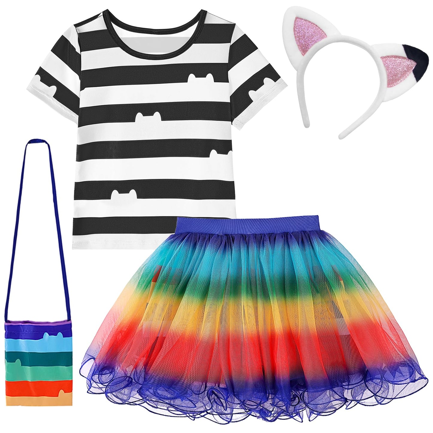 Ccjrlm Rainbow Tutu Dress For Girls, Birthday Girl Outfit Set Costumes With Headband And Bag Christmas Outfits 3-8Y