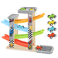 Wooden Race Track Car Ramp Toy, Montessori Car Ramp Set With 4 Mini Cars, 4 Ramps, Parking Lots - Educational Gift For Boys & Gi