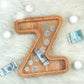 Piggy Bank For Kids Boys Girls, Large Personalized Wooden Letter Piggy Bank With Cut-Out Design, Alphabet Letter Coin Banks, Money Savings Box, Wooden Bank For Kids Creative Gift For Real-Money(Z)