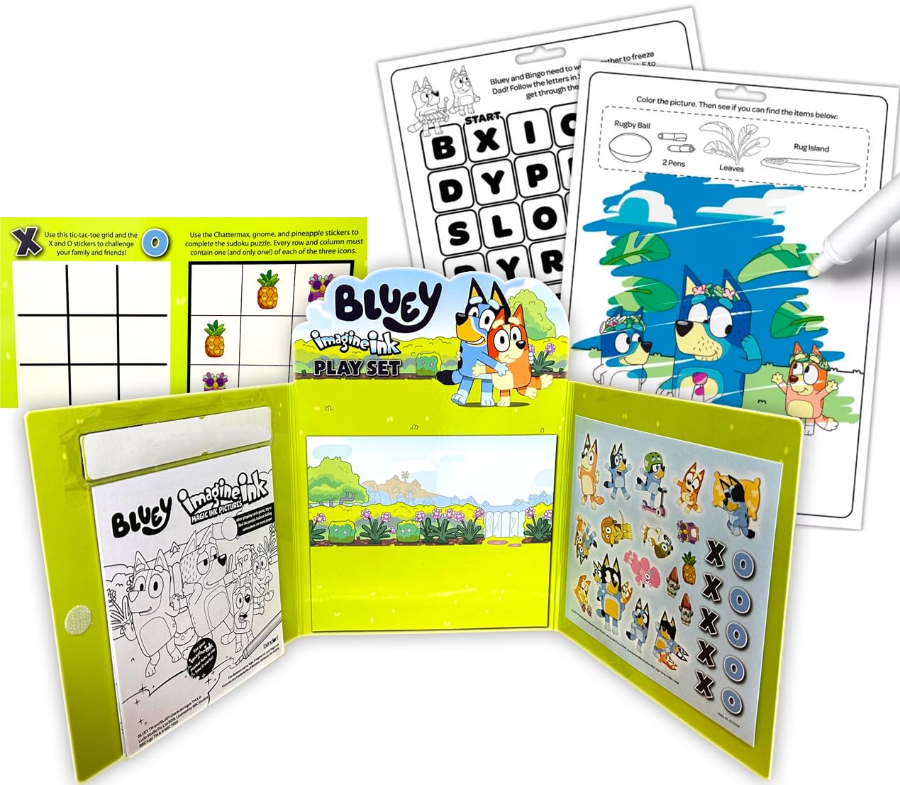 Bluey Imagine Ink Coloring and Stickers Set for Kids Road Trip & Travel Activity Includes Game Book, Sticker Sheet with Sticker