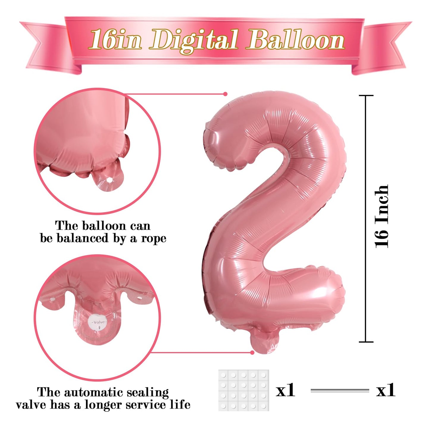 TONIFUL Number Balloons 16 Inch Light Pink 0-9 Number Mylar Foil Balloons 10 Pcs Custom Digital Balloons for Birthday Party Enga