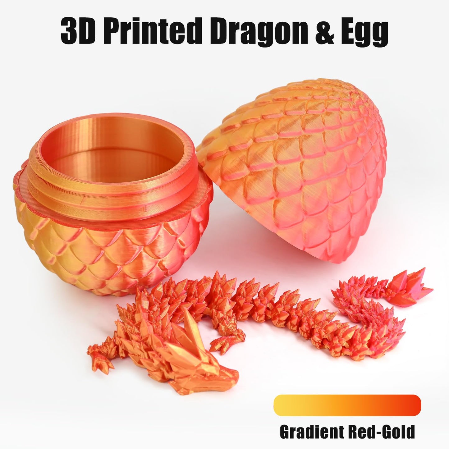 Locyfens 3D Printed Dragon Eggs With Dragon Inside, Articulated 3D Dragon Toys With 3D Dragon Eggs, Crystal Dragon Red Gold