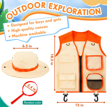 Ramede Kids Safari Explorer Vest And Hat Costume Fishing Adventure Camping Vest For Boy Girls Toddler Outfit(Vivid,Orange)