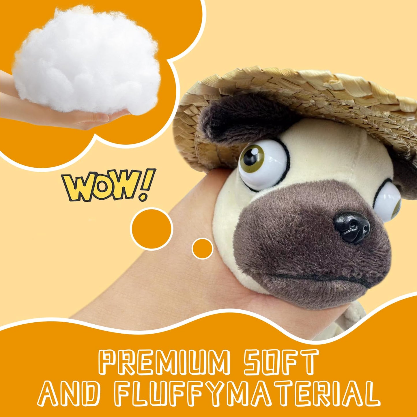 Cwzy Hilarious Pug Stuffed Animal With Straw Hat - 6' Funny Ugly Cute Pug Dog Plush Toy, Weirdo Stuffed Animal Pug Plushies For Kids Boys Adults Valentines Birthdays Gift