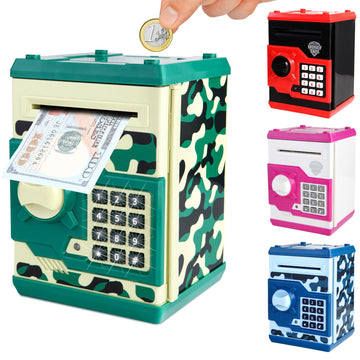 Pup Go Electronic ATM Piggy Bank for Kids Ages 3 4 5 6 7 Years Old  Pasdecorative replica blade Money Safe with Auto Cash Scroll Machine Money Saving Box  Coin Bank Kids Safe Box  for Boys & Girls(Camo Green