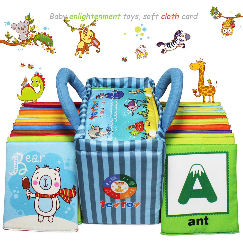 TEYTOY Baby Toy Zoo Series - 26pcs Soft Alphabet Cards, Medium, Multi-color, Polyester with Cloth Bag for Kids 0+ Years