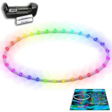 Ultrahoop Shuffle Led Hoop - 30 Smart Auto Color Changing Led Lights With 100+ Modes & Patterns - Rechargeable Battery, Hdpe Collapsible, Advanced To Beginner Hoola Hoops - 32” X 3/4' Od - Ultrapoi