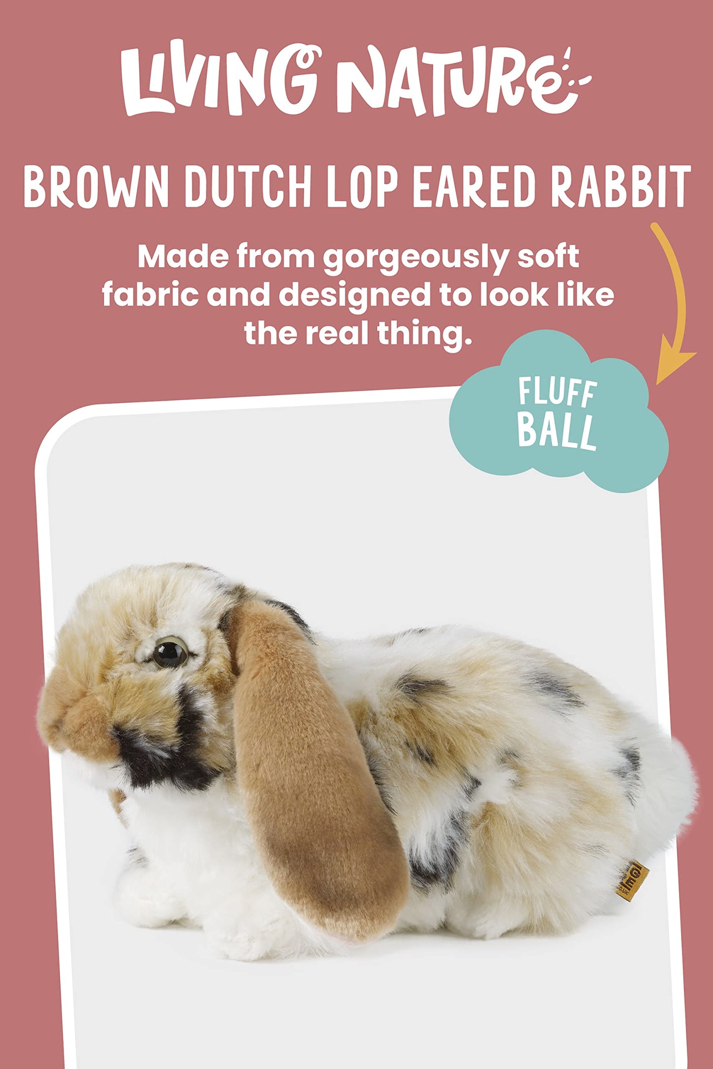 Living Nature Brown Dutch Lop Eared Rabbit Stuffed Animal | Fluffy Rabbit Animal | Soft Toy Gift For Kids | 10 Inches