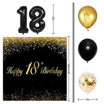 Happy 18Th Birthday Balloons Black Set Decor - Cheers To 18 Years Old Party Theme Garland Banner Backdrop Decorations For Women